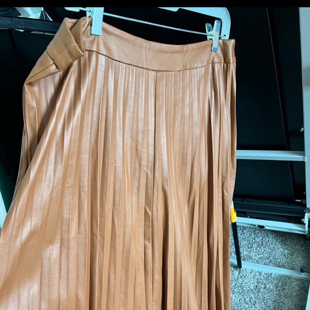 Brown faux leather long skirt